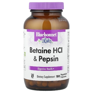 Bluebonnet Nutrition, Бетаина гидрохлорид, с пепсином, 180 растительных капсул