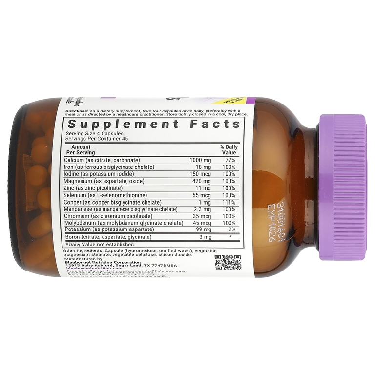 Bluebonnet Nutrition, мультиминералы и бор, 180 вегетарианских капсул