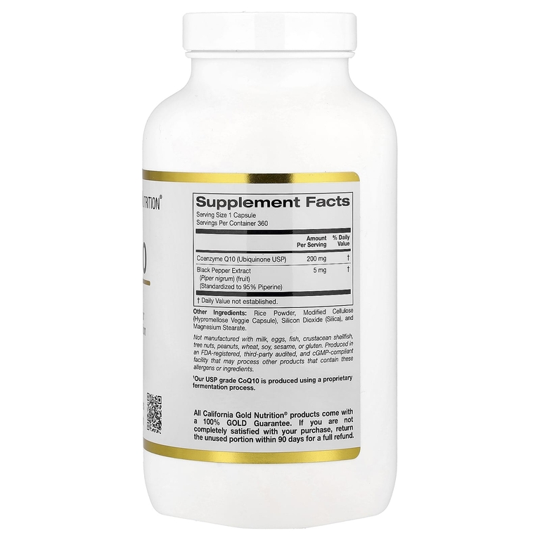 California Gold Nutrition, коэнзим Q10 с экстрактом чёрного перца Bioperine®, 360 мг, 360 растительных капсул