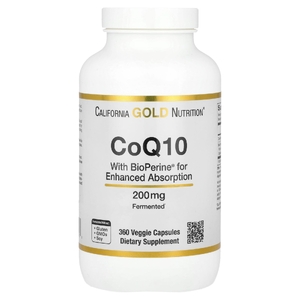 California Gold Nutrition, коэнзим Q10 с экстрактом чёрного перца Bioperine®, 200 мг, 360 растительных капсул