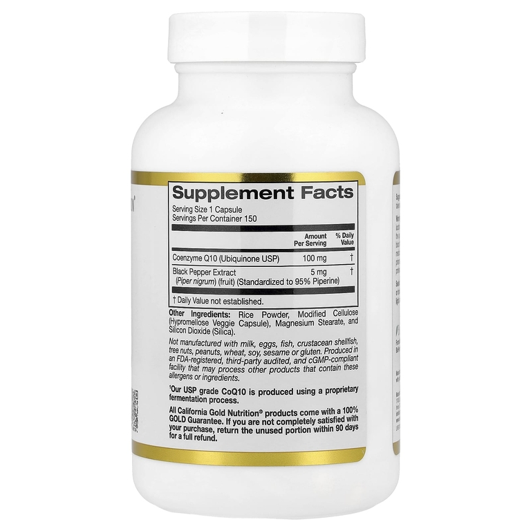 California Gold Nutrition, коэнзим Q10, убихинон класса USP с экстрактом чёрного перца Bioperine®, улучшенная биодоступность, 150 мг, 150 растительных капсул