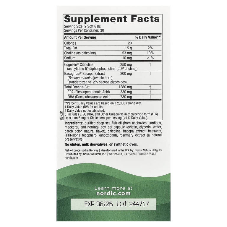Nordic Naturals, Omega Focus, 1280 мг, 60 капсул (640 мг в 1 капсуле)