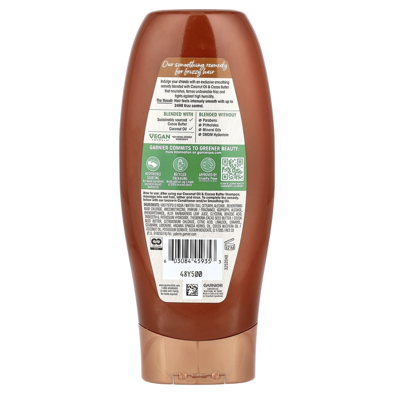 Garnier, Whole Blends, разглаживающий кондиционер, кокосовое масло и какао-масло, 370 мл (12,5 жидк. Унции)