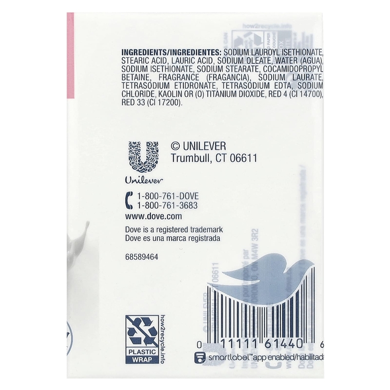 Dove, Мыло Beauty Bar с глубоким увлажнением, розовое, 4 насадки по 4 унции (113 г) каждая