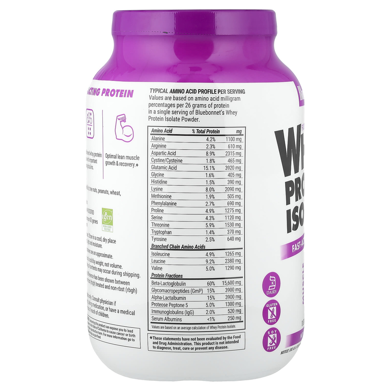 Bluebonnet Nutrition, 100 % натуральный изолят сывороточного белка, с натуральным оригинальным вкусом, 992 г (2,2 фунта)