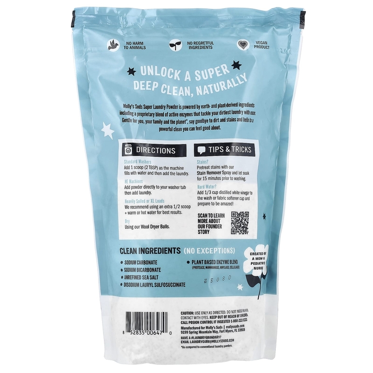 Molly's Suds, Super Laundry Powder, порошок для стирки, без запаха, 60 загрузок, 1,7 кг (60 унций)