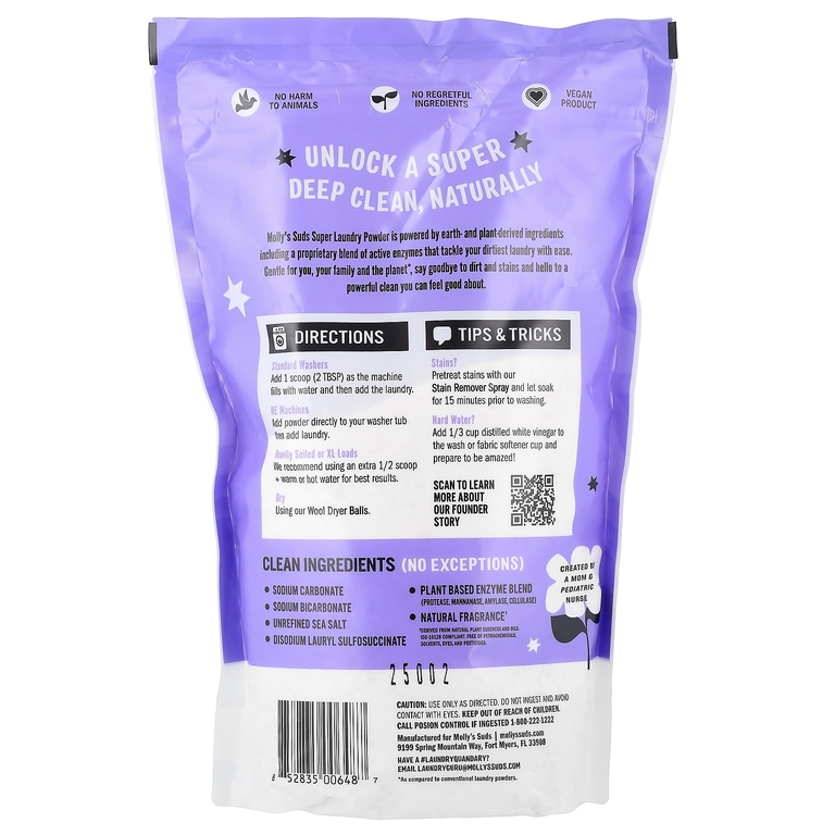 Molly's Suds, Super Laundry Powder, лаванда, 60 загрузок, 1,7 кг (60 унций)