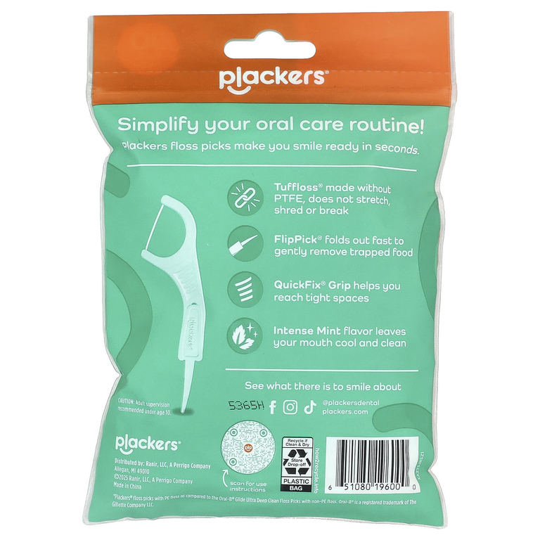 Plackers, Micro Line, щитки для зубной нити, интенсивная мята, 90 штук
