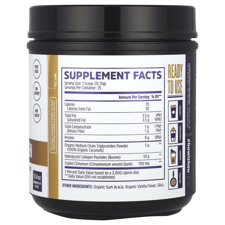 Zhou Nutrition, MCT Collagen, Vanilla Cinnamon, 13.4 oz (379 g)