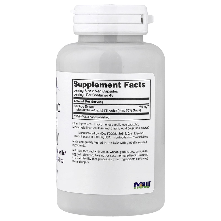 NOW Foods, Solutions, Bamboo Silica Beauty, диоксид кремния из бамбука, 90 вегетарианских капсул (380 мг в 1 капсуле)