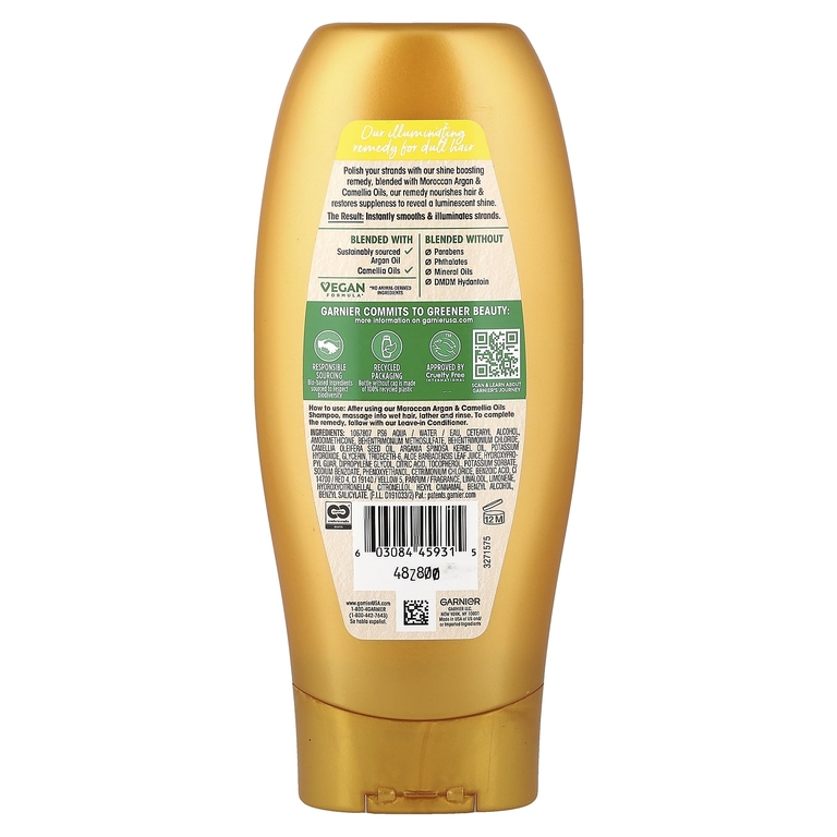 Garnier, цельные смеси, осветляющий кондиционер, с маслами марокканской арганы и камелии, 370 мл (12,5 жидк. унции)