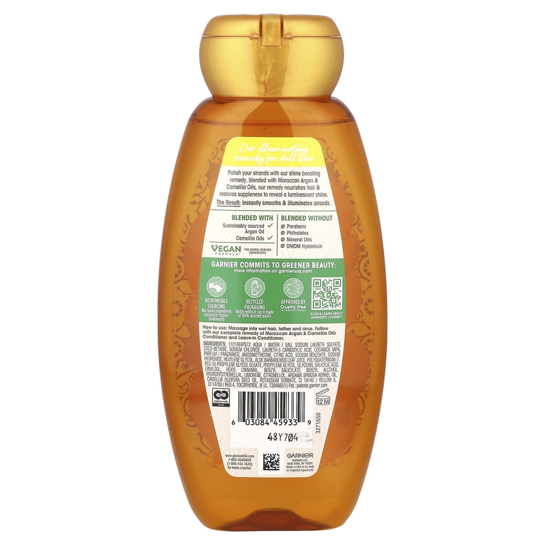 Garnier, Whole Blends, шампунь для придания блеска, «Экстракты масел камелии и марокканской арганы», 370 мл