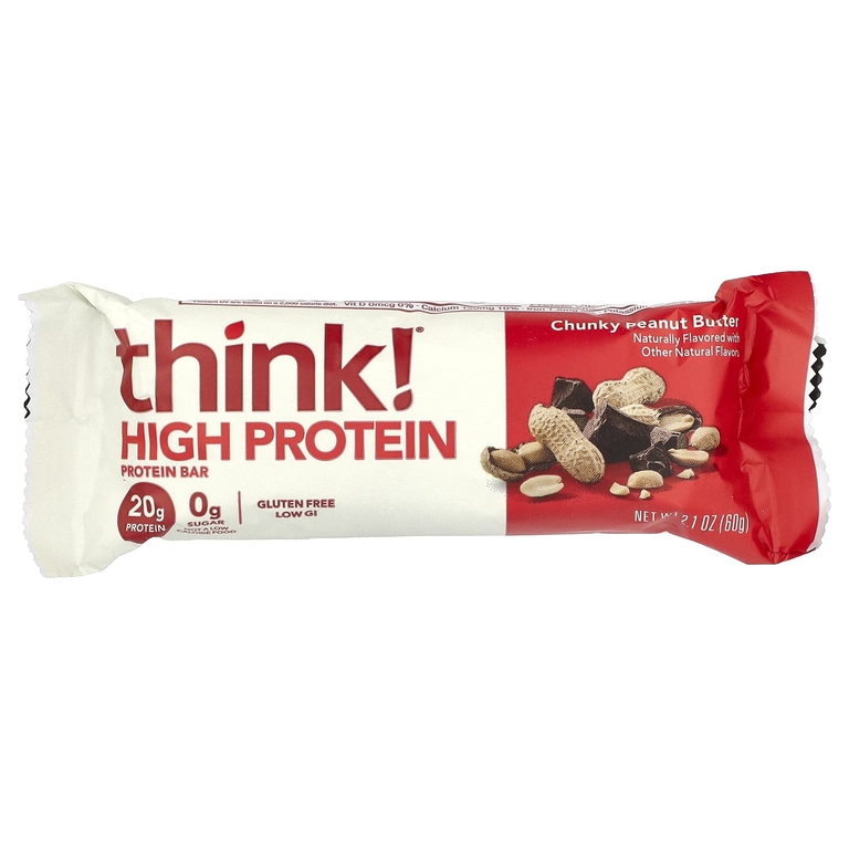 think!, Высокопротеиновые батончики, кусочки арахисовой пасты, 5 батончиков, 60 г (2,1 унции) каждый