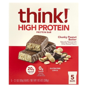 Think !, Высокопротеиновые батончики, кусочки арахисовой пасты, 5 батончиков, 60 г (2,1 унции) каждый