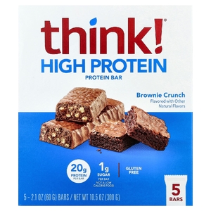 think!, высокопротеиновые батончики, хрустящий брауни, 5 батончиков по 60 г (2,1 унции)