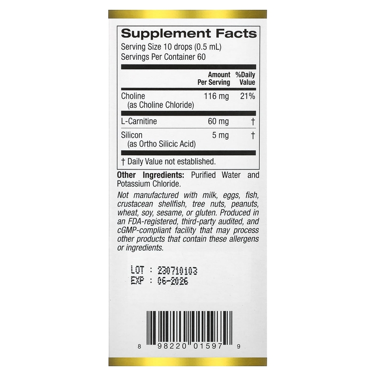 California Gold Nutrition, комплекс с холином и диоксидом кремния, биодоступный и стабилизированный кремний с холином и L-карнитином, 30 мл (1 жидк. унция) (Товар снят с продажи) 