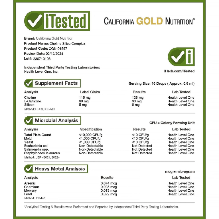 California Gold Nutrition, комплекс с холином и диоксидом кремния, биодоступный и стабилизированный кремний с холином и L-карнитином, 30 мл (1 жидк. унция) (Товар снят с продажи) 