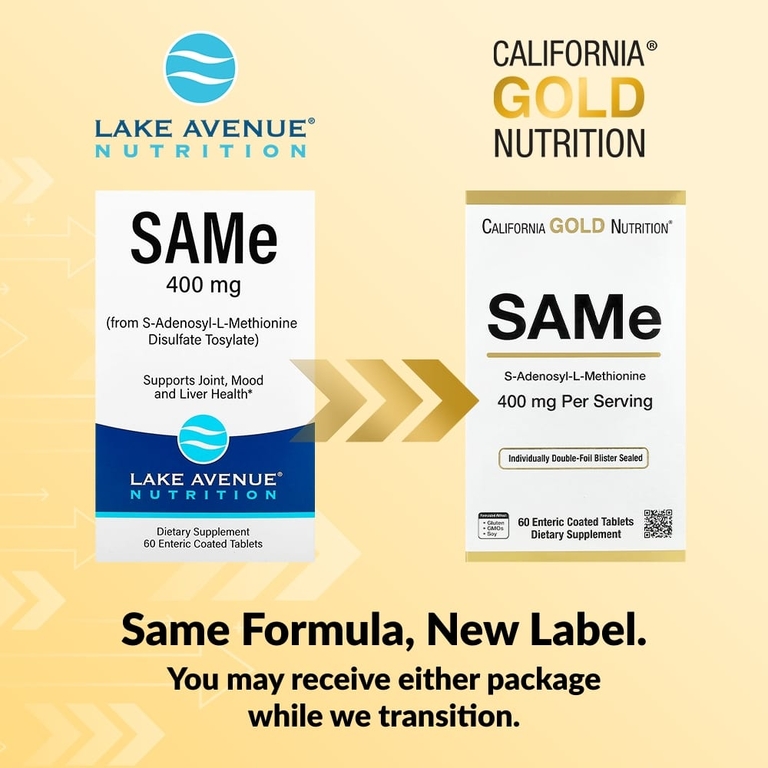 California Gold Nutrition, SAMe, дисульфат тозилат, 400 мг, 60 таблеток, покрытых кишечнорастворимой оболочкой