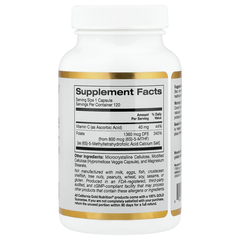 California Gold Nutrition, метилфолат и витамин C, 120 растительных капсул