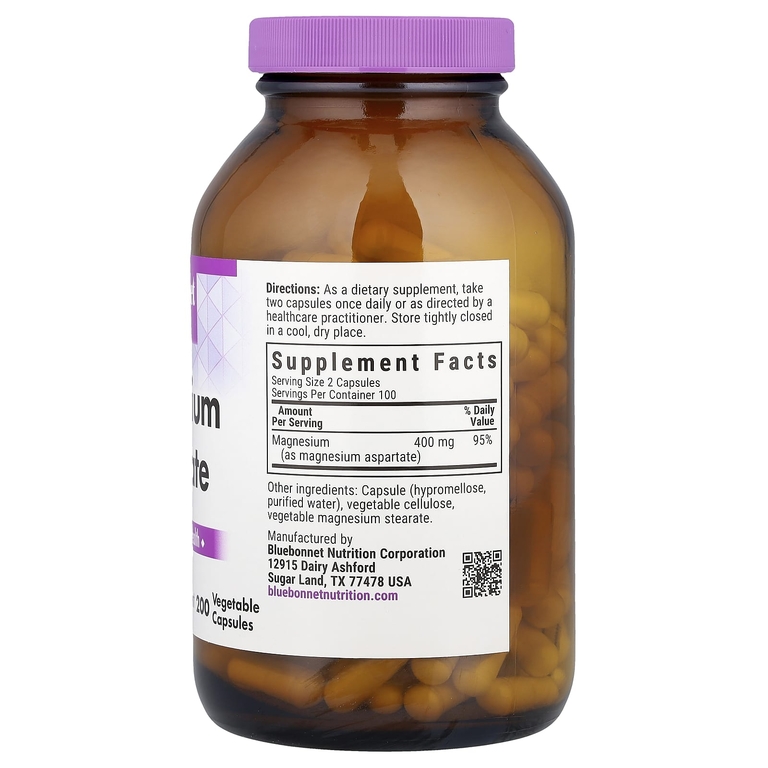 Bluebonnet Nutrition, Аспартат магния, 200 мг, 200 растительных капсул
