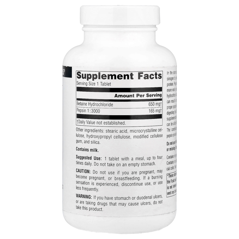 Source Naturals, бетаин гидрохлорид, 650 мг, 180 таблеток