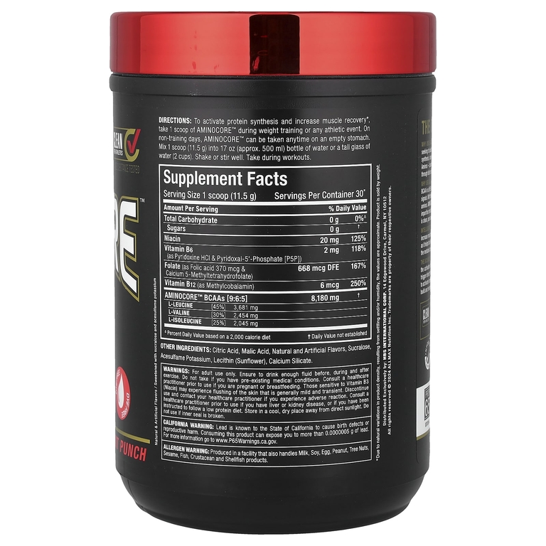 ALLMAX, AMINOCORE™ BCAA, со вкусом фруктового пунша, 345 г (0,76 фунта)