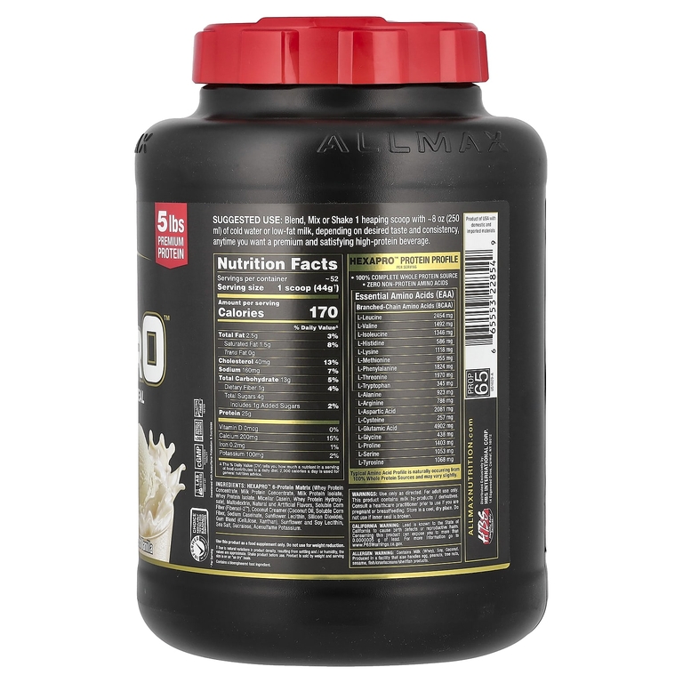 ALLMAX, Hexapro™, высокопротеиновый нежирный рацион, французская ваниль, 2,27 кг (5 фунтов)