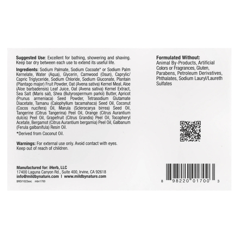 Mild By Nature, отшелушивающее кусковое мыло, с цитрусовым ароматом, 141 г