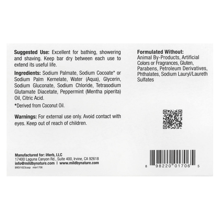 Mild By Nature, кастильское кусковое мыло, с ароматом перечной мяты, 141 г (5 унций)