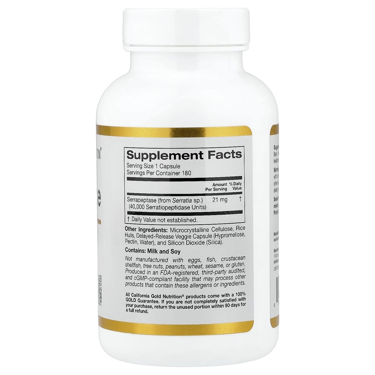 California Gold Nutrition, серрапептаза, протеолитический фермент, 40 000 SPU, 180 растительных капсул