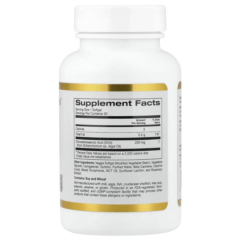 California Gold Nutrition, ДГК из морских водорослей, 200 мг, 60 вегетарианских капсул