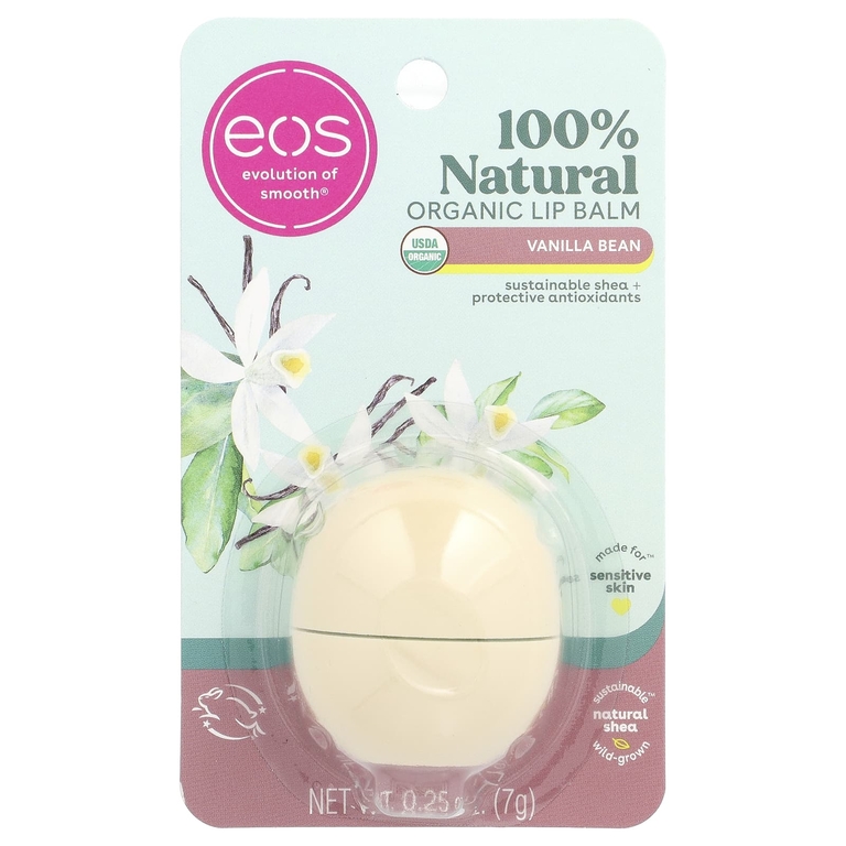 EOS, 100% натуральный органический бальзам для губ, ваниль, 7 г (0,25 унции)