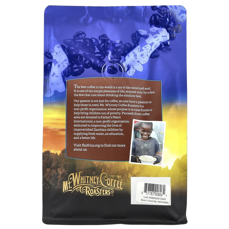 Mt. Whitney Coffee Roasters, Organic Ethiopia Guji, кофе в зернах, средней обжарки, 340 г (12 унций)