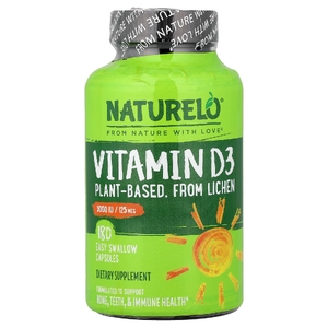 NATURELO, витамин D3, 125 мкг (5000 МЕ), 180 капсул, которые легко глотать