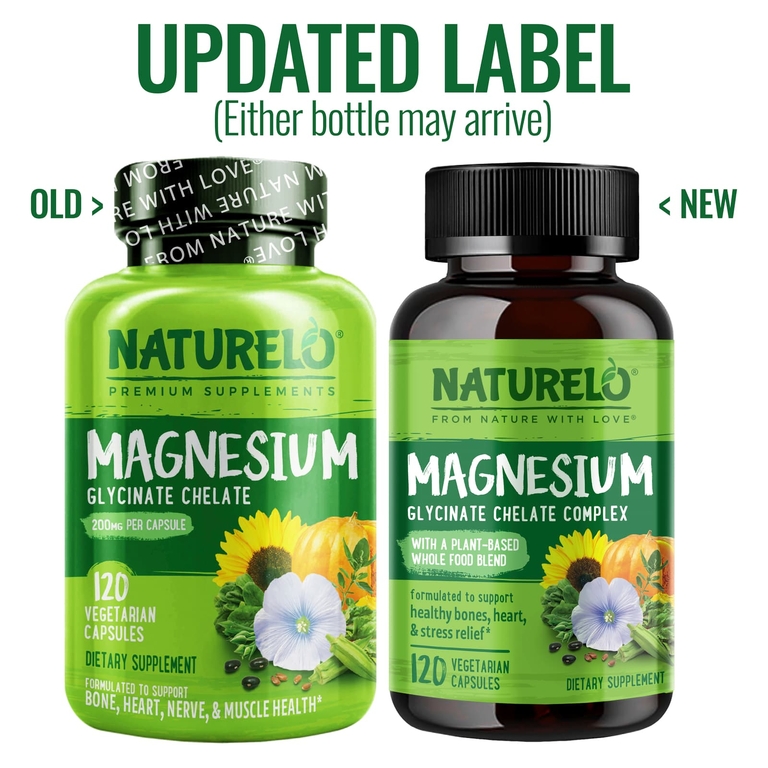 NATURELO, хелат глицината магния, 200 мг, 120 вегетарианских капсул