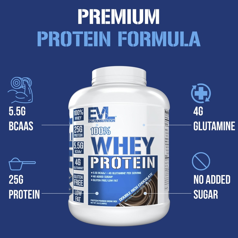 EVLution Nutrition, 100% сывороточный протеин, двойной насыщенный шоколад, 2,268 кг