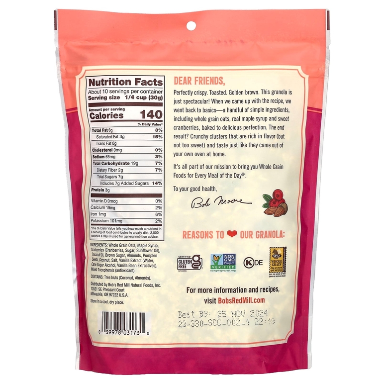 Bob's Red Mill, гранола по-домашнему, клюква и миндаль, 312 г (11 унций)