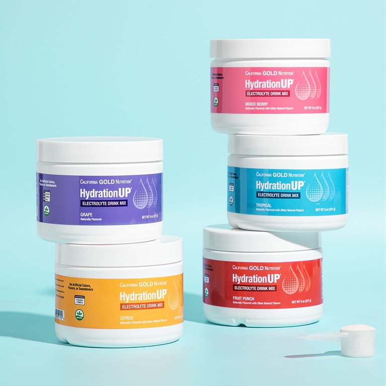 California Gold Nutrition, HydrationUP®, смесь для приготовления электролитического напитка с кальцием, калием, витамином C и витамином E, со вкусом ягодного ассорти, 227 г (8 унций)