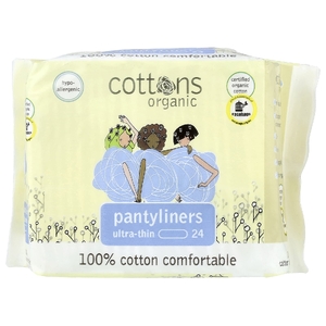 Cottons, 100% хлопок, удобные ежедневные прокладки, ультратонкие, 24 прокладки