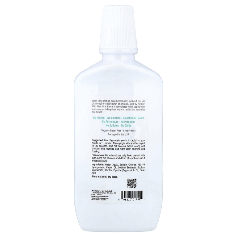 Mild By Nature, Ополаскиватель для полости рта Fresh Breath, без спирта, мягкая мята, 473 мл (16 жидк. Унций)