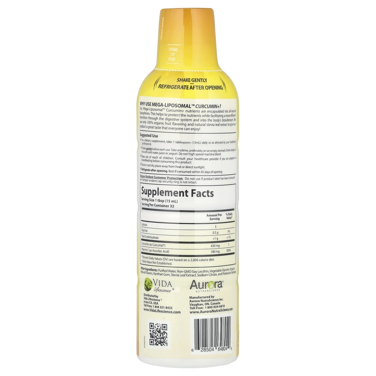 Aurora Nutrascience, Mega-Liposomal™ Curcumin+, органические фрукты, 450 мг, 480 мл (16 жидк. унций)