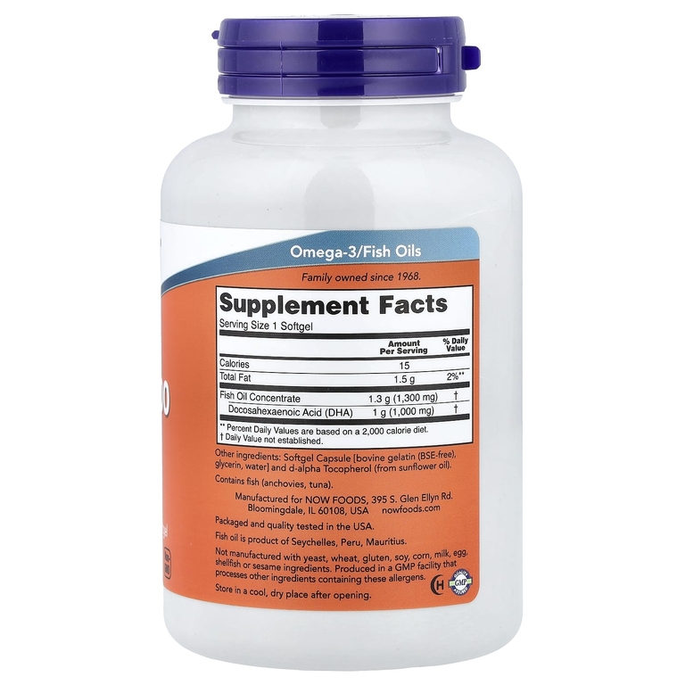 NOW Foods, DHA-1000, рыбий жир с ДГК, 90 капсул