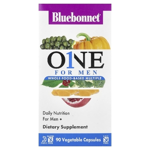 Bluebonnet Nutrition, ONE для мужчин, мультивитаминный комплекс на основе цельных продуктов, 90 растительных капсул