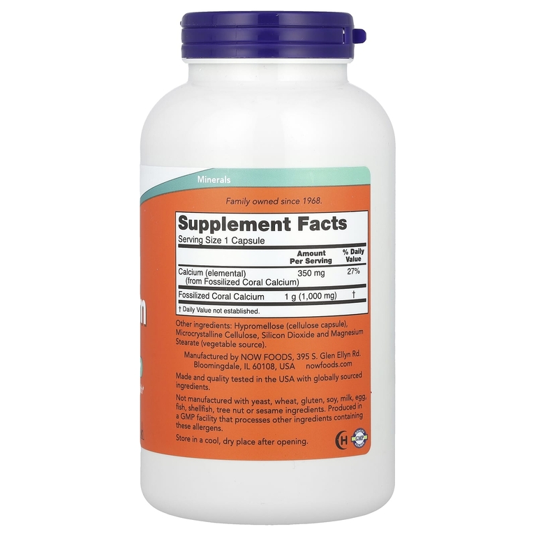 NOW Foods, кальций из кораллов, 1000 мг, 250 растительных капсул