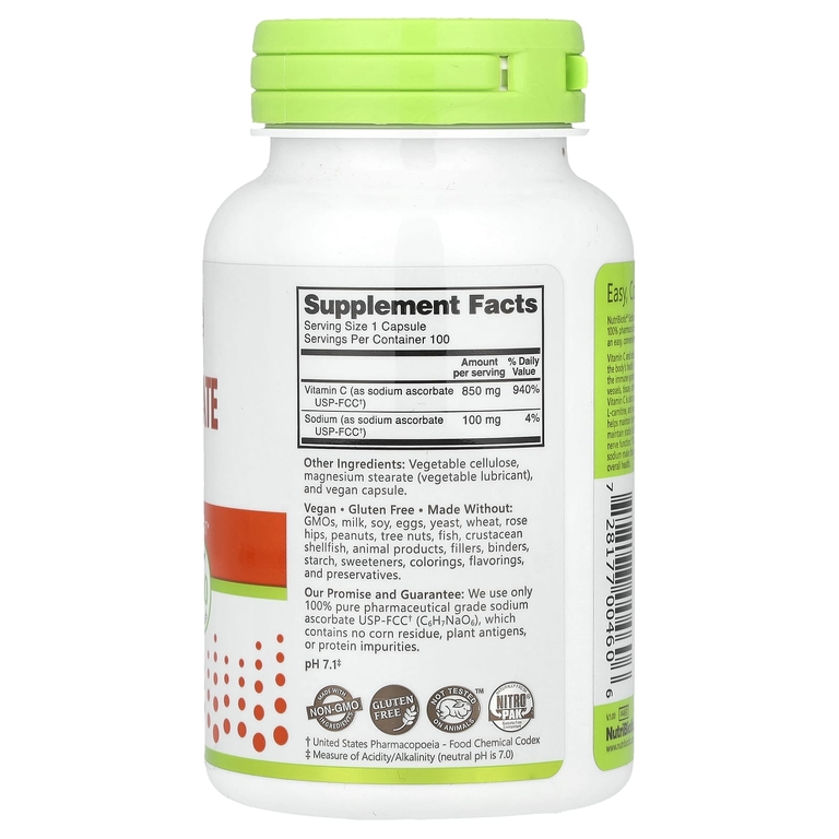 NutriBiotic, Immunity, аскорбат натрия, 100 растительных капсул