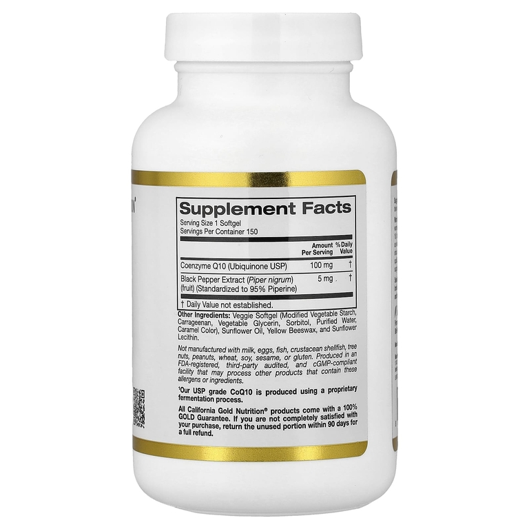 California Gold Nutrition, коэнзим Q10 с экстрактом чёрного перца Bioperine®, 150 вегетарианских капсул