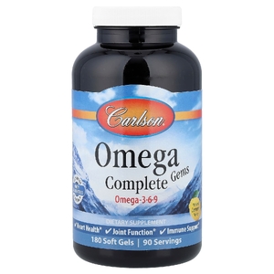 Carlson, Omega Complete Gems, омега-3-6-9, натуральный лимон, 180 мягких таблеток