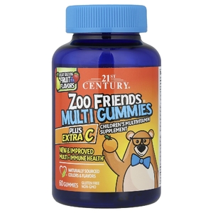 21st Century, Zoo Friends, мультивитаминные жевательные мармеладки, плюс дополнительный витамин C, фрукты с отличным вкусом, 60 жевательных таблеток