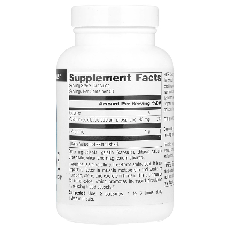 Source Naturals, L-аргинин, в свободной форме, 100 капсул