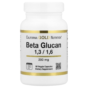 California Gold Nutrition, бета-глюкан 1–3, 1–6, 200 мг, 60 растительных капсул
